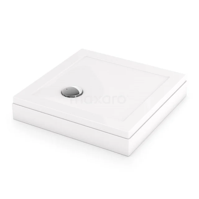 Vierkante witte douchebak van keramiek met geïntegreerde afvoer, ideaal voor een moderne badkamer inrichting.