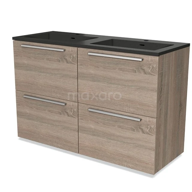 Modulo Badkamermeubel met wastafel | 120 cm Eiken Vlak front Quartz 4 hoge lades BMW14-00262