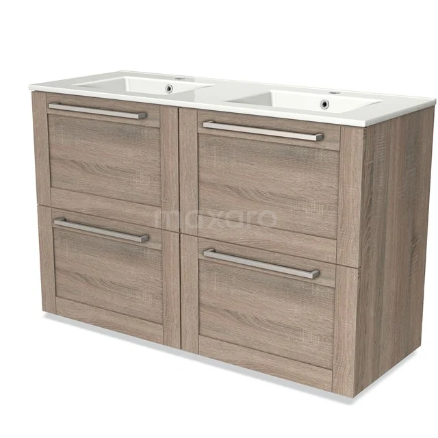 Modulo Bathroom furniture with sink | 120 cm Oak Frame front Ceramic 4 high drawers BMW14-00267 Wooden vanity units with basin, modern design and four drawers, ideal for stylish bathroom storage.