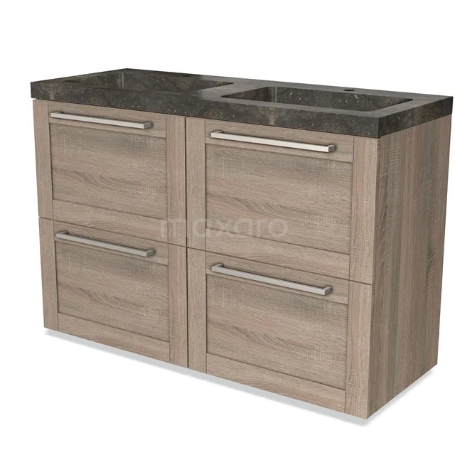 Modulo Vanity units with basin | 120 cm Oak Frame front Natural stone 4 high drawers BMW14-00273 Wooden bathroom unit with marble vanity units with basin, four drawers and chrome handles. Perfect for stylish bathroom storage.