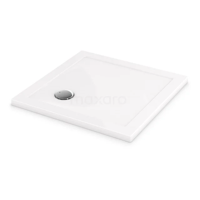 Weiße quadratische Duschwanne aus Keramik mit Abflussöffnung, langlebig und ideal für moderne Badezimmerdesigns.