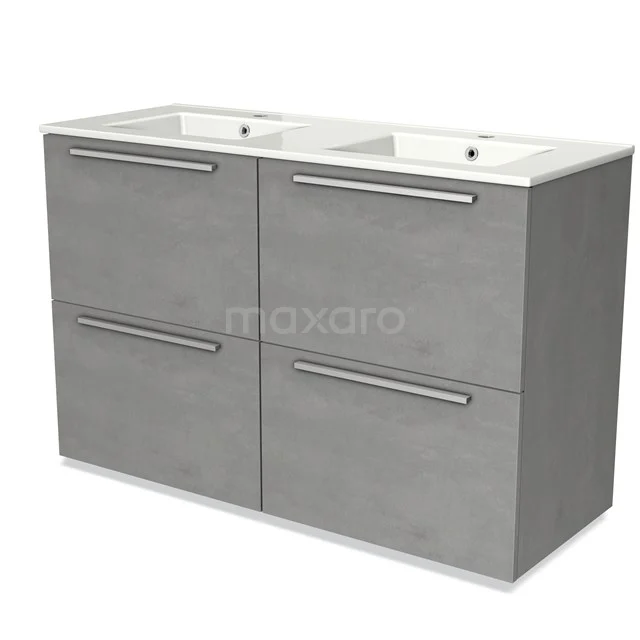Modulo Vanity units with basin | 120 cm Light grey concrete Flat front Ceramic 4 high drawers BMW14-00421