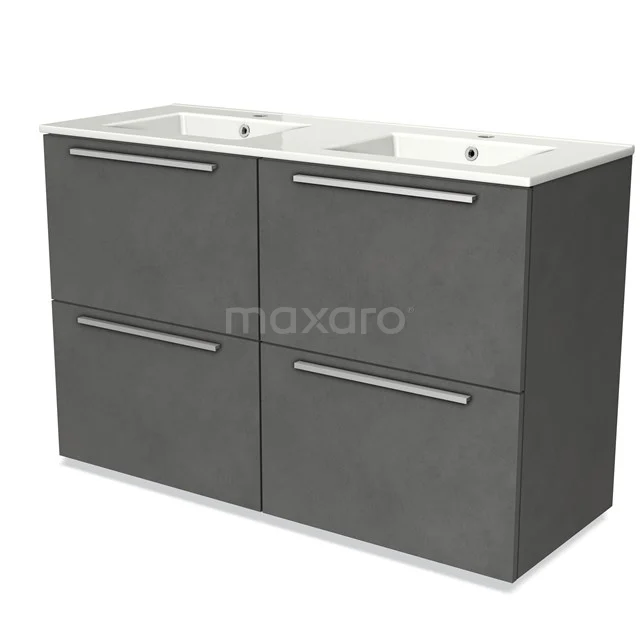 Modulo Vanity units with basin | 120 cm Dark grey concrete Flat front Ceramic 4 high drawers BMW14-00435