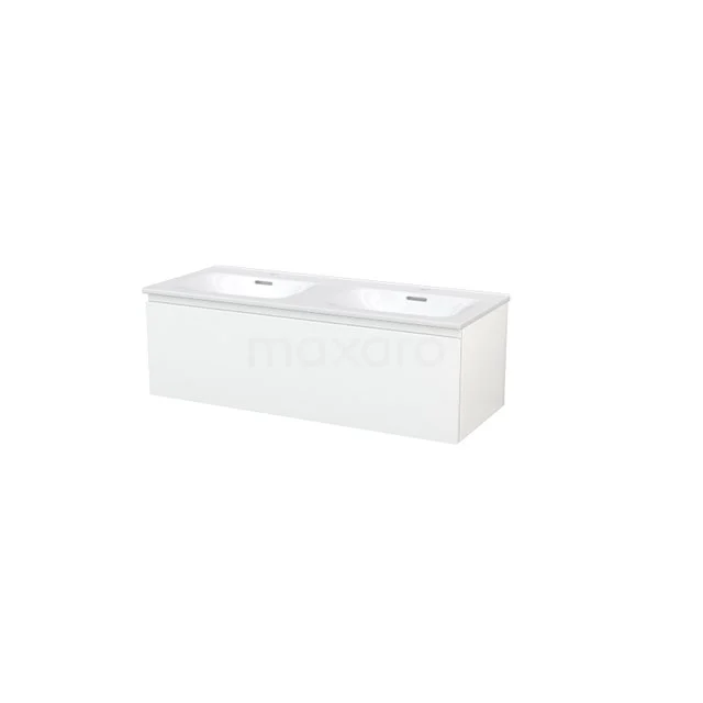 Modulo+ Bathroom furniture with sink | 120 cm High-gloss white front Ceramic 1 drawer BMP004632 White double vanity unit with sleek design, ceramic basins, rectangular shape and soft-close drawers, ideal for modern bathrooms.