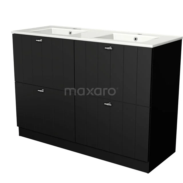 Modulo Badkamermeubel met wastafel | 120 cm Mat zwart Lamel front Keramiek 4 hoge lades staand BMW14S-00015