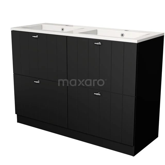 Modulo Badkamermeubel met wastafel | 120 cm Mat zwart Lamel front Mineraalmarmer 4 hoge lades staand BMW14S-00018