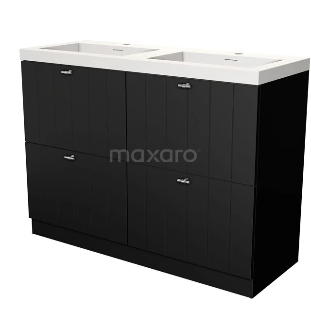 Modulo Bathroom furniture with sink | 120 cm Matte black Slat front Solid surface 4 standing high drawers BMW14S-00019 Black Bathroom unit with vanity units with basin, modern design, four handleless drawers, ideal for stylish and functional bathrooms.