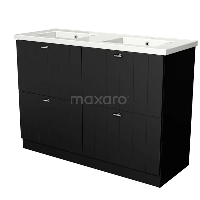 Modulo Badkamermeubel met wastafel | 120 cm Mat zwart Lamel front Keramiek 4 hoge lades staand BMW14S-00023