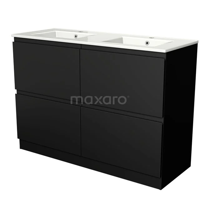 Modulo Vanity units with basin | 120 cm Matte black Handle-less front Ceramic 4 standing high drawers BMW14S-00029