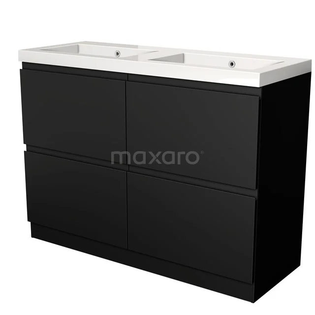 Modulo Vanity units with basin | 120 cm Matte black Handle-less front Mineral marble 4 standing high drawers BMW14S-00030