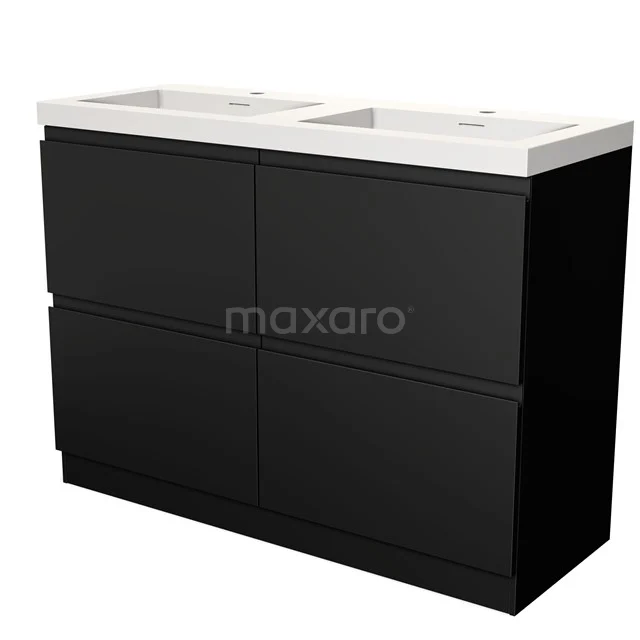 Modulo Vanity units with basin | 120 cm Matte black Handle-less front Solid surface 4 standing high drawers BMW14S-00033