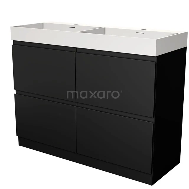 Modulo Vanity units with basin | 120 cm Matte black Handle-less front Solid surface 4 standing high drawers BMW14S-00036