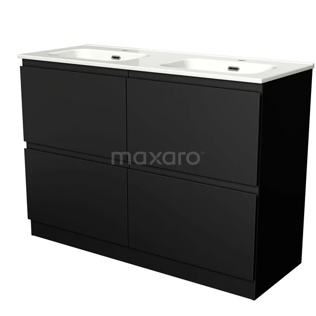 Modulo Vanity units with basin | 120 cm Matte black Handle-less front Ceramic 4 standing high drawers BMW14S-00042