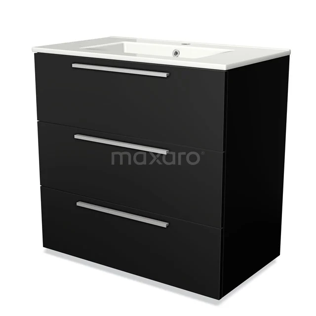 Modulo Vanity units with basin | 80 cm Matte black Flat front Ceramic 3 drawers BMW19-00001