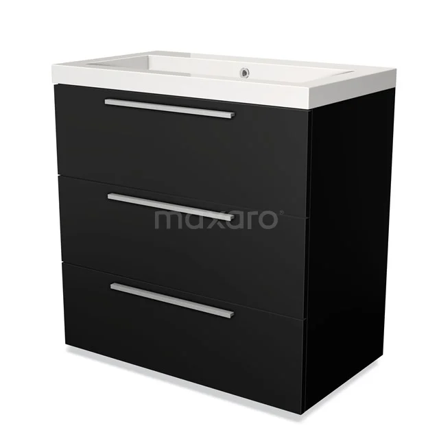 Modulo Vanity units with basin | 80 cm Matte black Flat front Mineral marble 3 drawers BMW19-00002