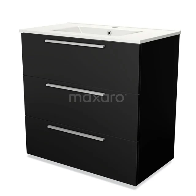 Modulo Vanity units with basin | 80 cm Matte black Flat front Ceramic 3 drawers BMW19-00014