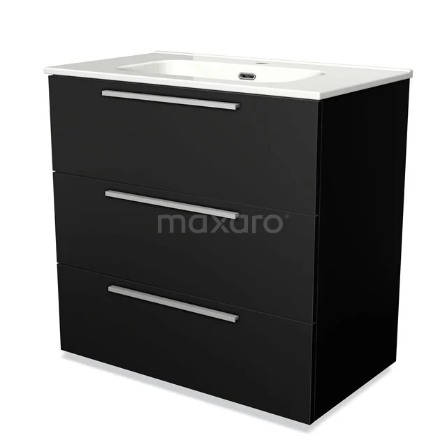 Modulo Vanity units with basin | 80 cm Matte black Flat front Ceramic 3 drawers BMW19-00016