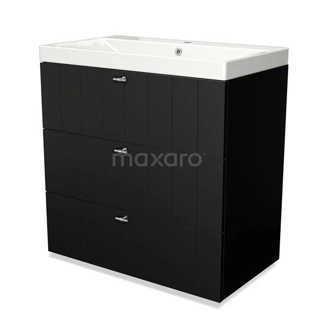Modulo Vanity units with basin | 80 cm Matte black Slat front Ceramic 3 drawers BMW19-00028 Black bathroom unit with three drawers and white vanity units with basin, modern design, ideal for stylish bathroom design.