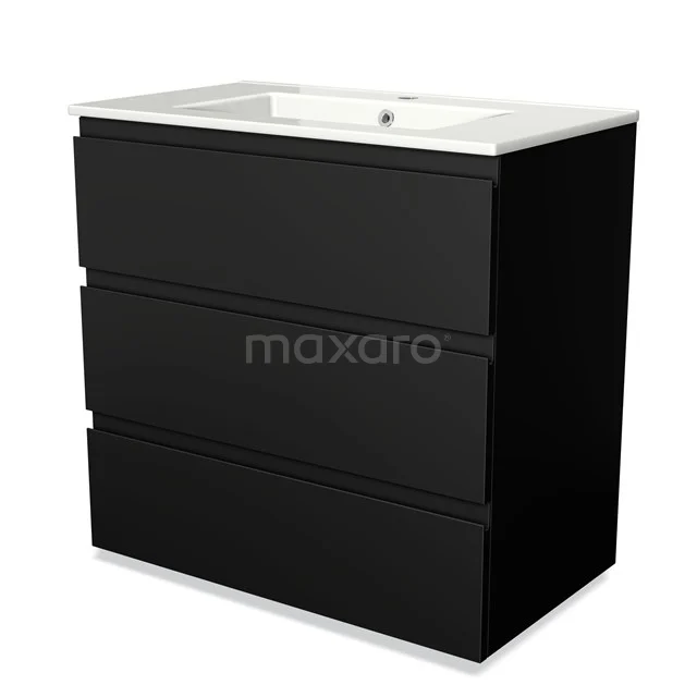 Modulo Vanity units with basin | 80 cm Matte black Handle-less front Ceramic 3 drawers BMW19-00033