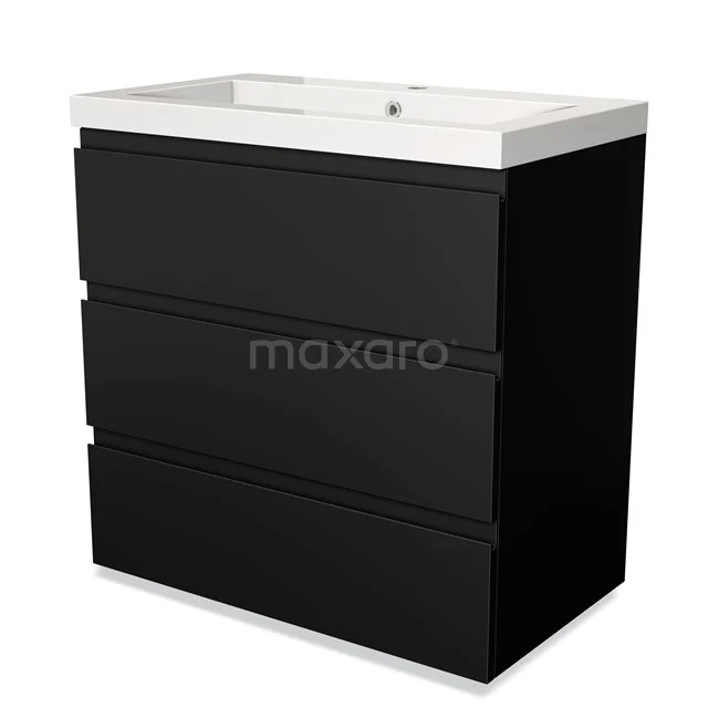 Modulo Vanity units with basin | 80 cm Matte black Handle-less front Mineral marble 3 drawers BMW19-00035
