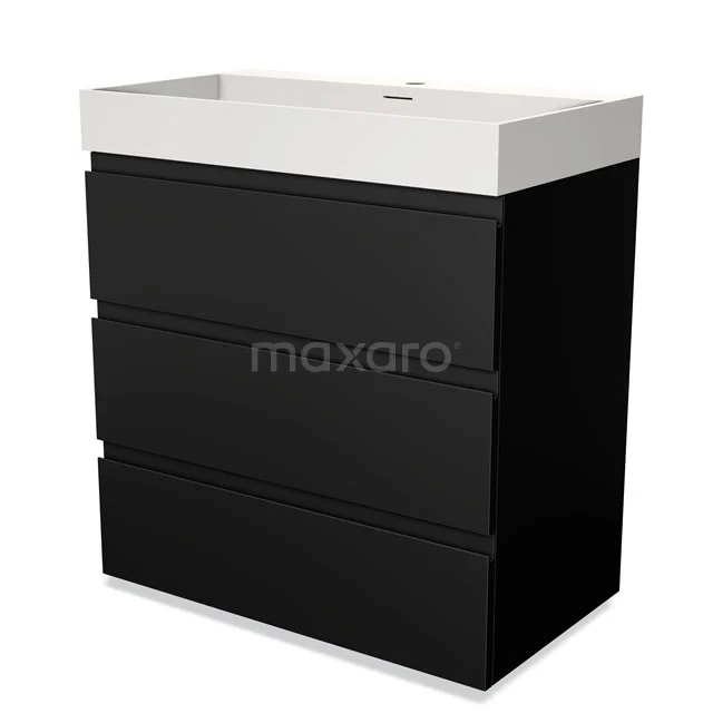 Modulo Vanity units with basin | 80 cm Matte black Handle-less front Solid surface 3 drawers BMW19-00040