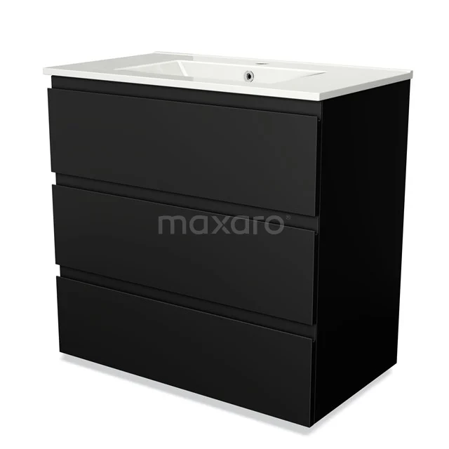 Modulo Vanity units with basin | 80 cm Matte black Handle-less front Ceramic 3 drawers BMW19-00045