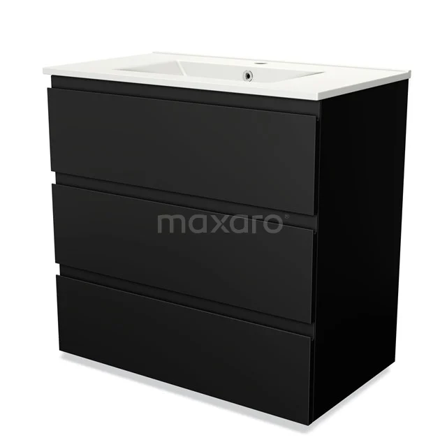 Modulo Vanity units with basin | 80 cm Matte black Handle-less front Ceramic 3 drawers BMW19-00046