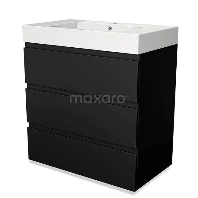 Modulo Vanity units with basin | 80 cm Matte black Handle-less front Mineral marble 3 drawers BMW19-00047