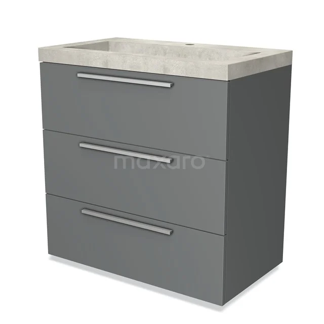 Modulo Vanity units with basin | 80 cm Mid grey Flat front Concrete 3 drawers BMW19-00059 Grey bathroom furniture set with natural stone basin and three drawers, modern design.