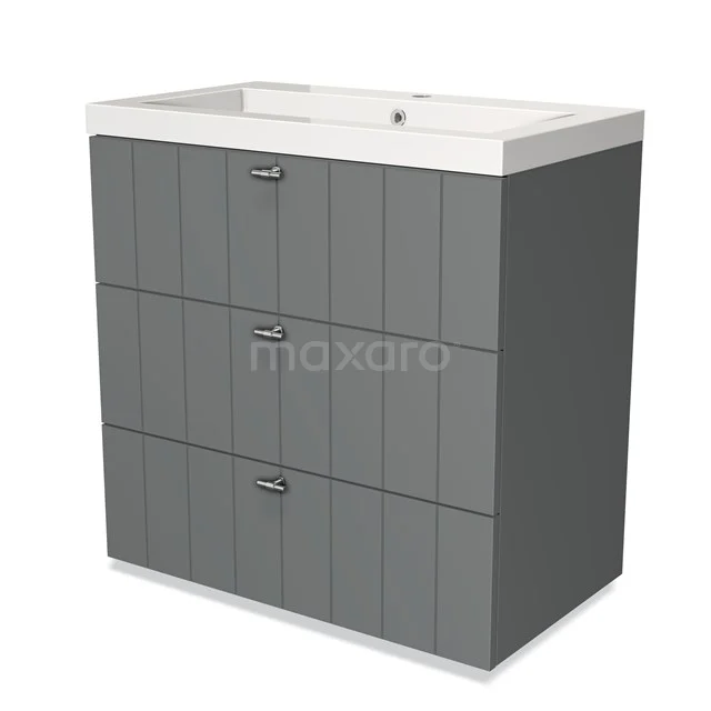 Modulo Vanity units with basin | 80 cm Mid grey Slat front Mineral marble 3 drawers BMW19-00067