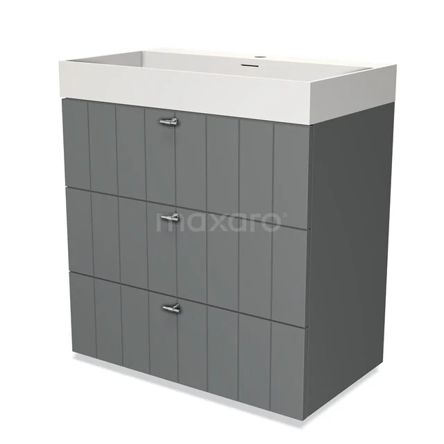 Modulo Vanity units with basin | 80 cm Mid grey Slat front Solid surface 3 drawers BMW19-00072