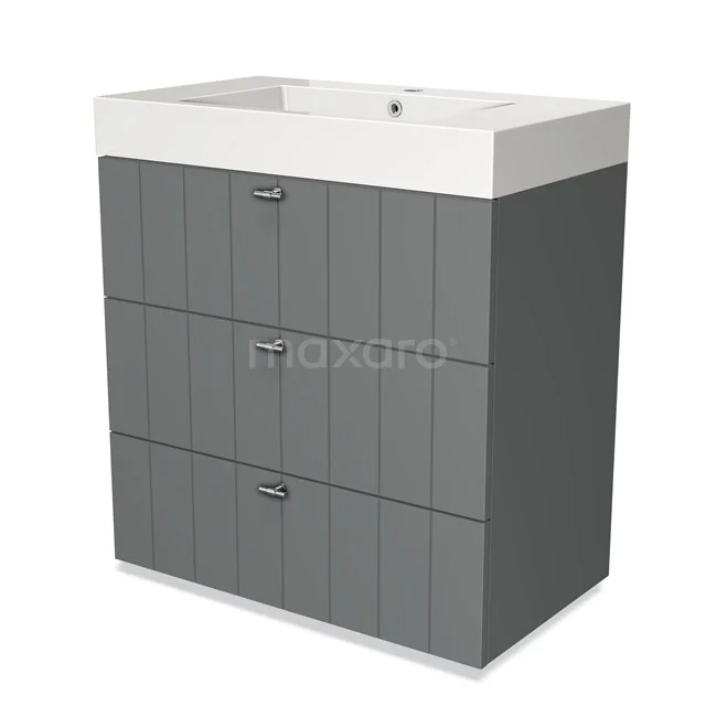 Modulo Vanity units with basin | 80 cm Mid grey Slat front Mineral marble 3 drawers BMW19-00079
