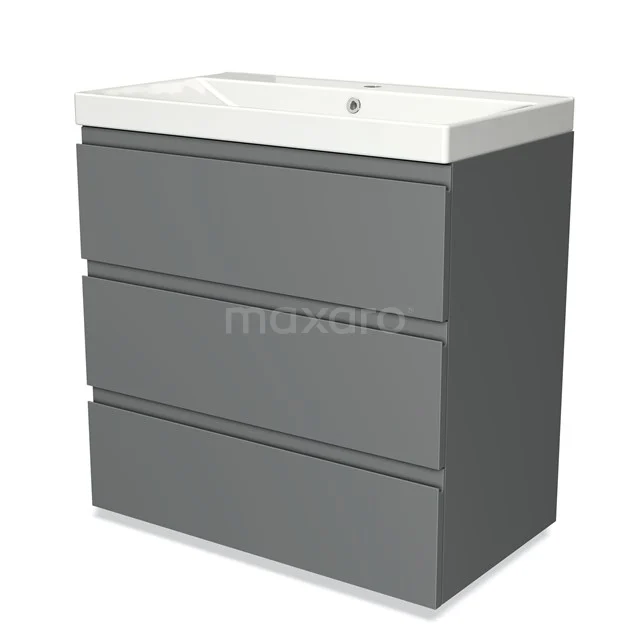 Modulo Vanity units with basin | 80 cm Mid grey Handle-less front Ceramic 3 drawers BMW19-00092 Grey bathroom furniture set with high-gloss finish, ceramic basin and three spacious drawers for practical storage space.