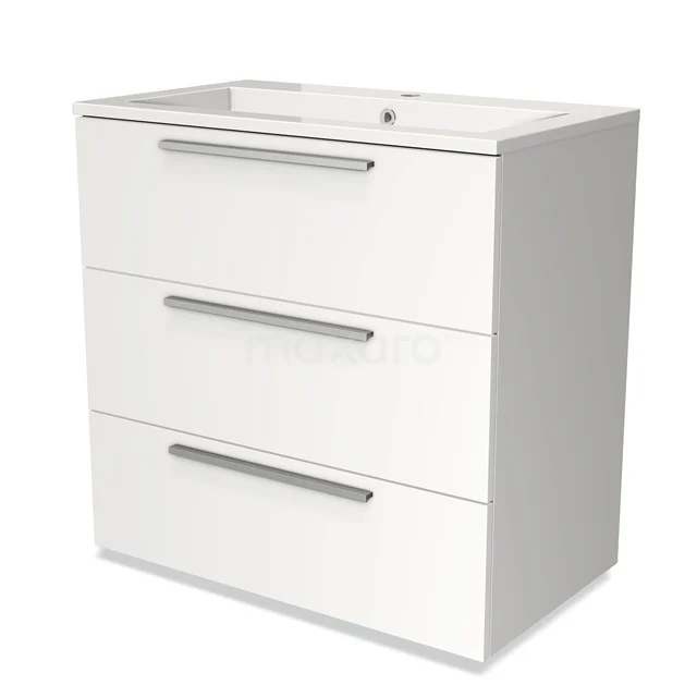 Modulo Vanity units with basin | 80 cm Matte white Flat front Mineral marble 3 drawers BMW19-00148
