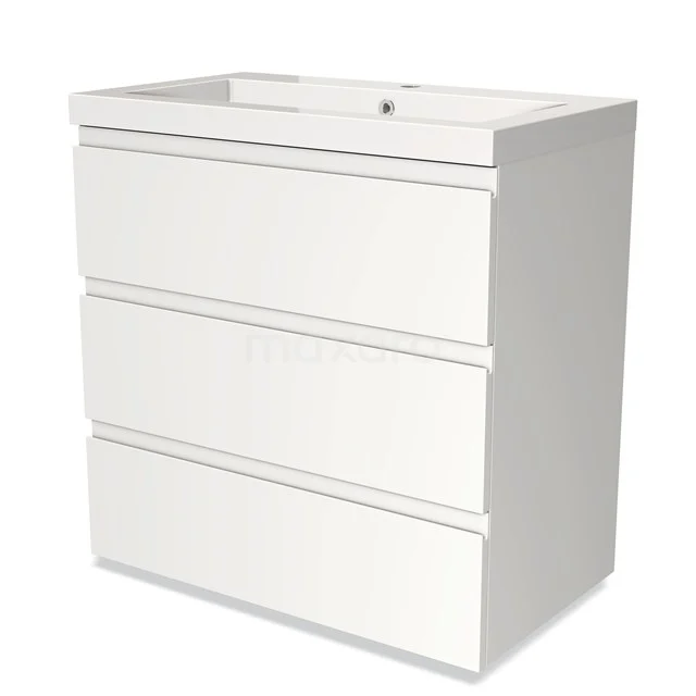 Modulo Bathroom furniture with sink | 80 cm Matte white Handle-less front Mineral marble 3 drawers BMW19-00179 White bathroom unit with three drawers, clean design, suitable for modern bathrooms, made of durable materials.