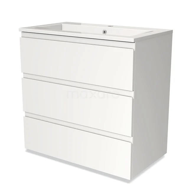 Modulo Vanity units with basin | 80 cm Matte white Handle-less front Mineral marble 3 drawers BMW19-00180
