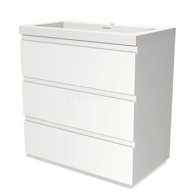 Modulo Vanity units with basin | 80 cm Matte white Handle-less front Solid surface 3 drawers BMW19-00181