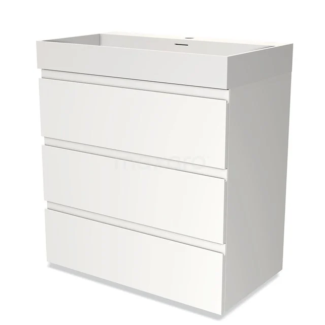 Modulo Vanity units with basin | 80 cm Matte white Handle-less front Solid surface 3 drawers BMW19-00184