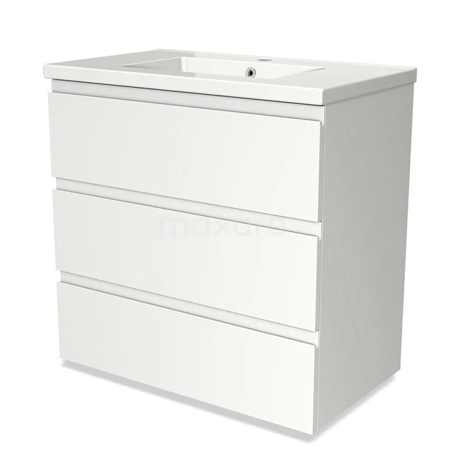 Modulo Vanity units with basin | 80 cm Matte white Handle-less front Ceramic 3 drawers BMW19-00185 White bathroom unit with three handleless drawers, sleek design, made of high-quality MDF materials.