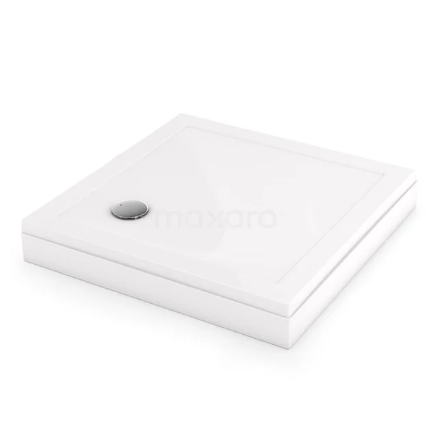 Hohe Duschwanne / Duschtasse 90x90cm Quadratisch Acryl Hochglanz Weiß DBAS0909-H Weiße quadratische Duschwanne aus Keramik mit Ablauf in der Ecke, perfekt für ein modernes Badezimmer.
