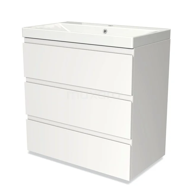 Modulo Vanity units with basin | 80 cm Matte white Handle-less front Ceramic 3 drawers BMW19-00188