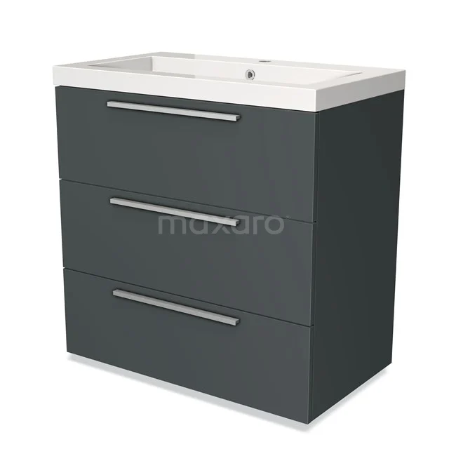 Modulo Bathroom furniture with sink | 80 cm Dark grey Flat front Mineral marble 3 drawers BMW19-00195 Dark grey bathroom furniture set with three drawers and integrated white basin, modern design, ideal for bathroom storage.