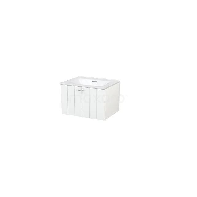 Modulo+ Bathroom furniture with sink | 60 cm High-gloss white Slat front Ceramic 1 drawer BMP004663 White Bathroom cabinet with integrated sink, modern panel design and compact size, ideal for small bathroom stores.