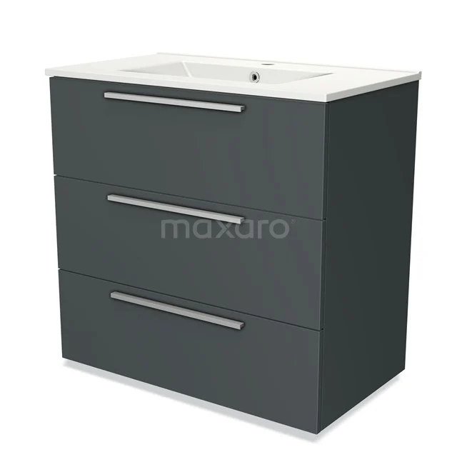 Modulo Vanity units with basin | 80 cm Dark grey Flat front Ceramic 3 drawers BMW19-00206