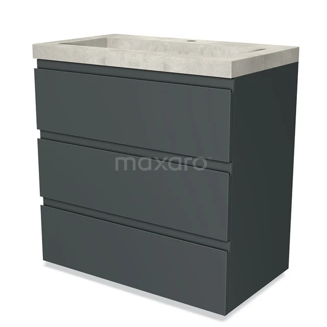 Antrazitfarbener Badschrank mit einer Beton Waschtischplatte, inkl. drei grifflose Schubladen, modernes Design aus der Premium-Kollektion.
