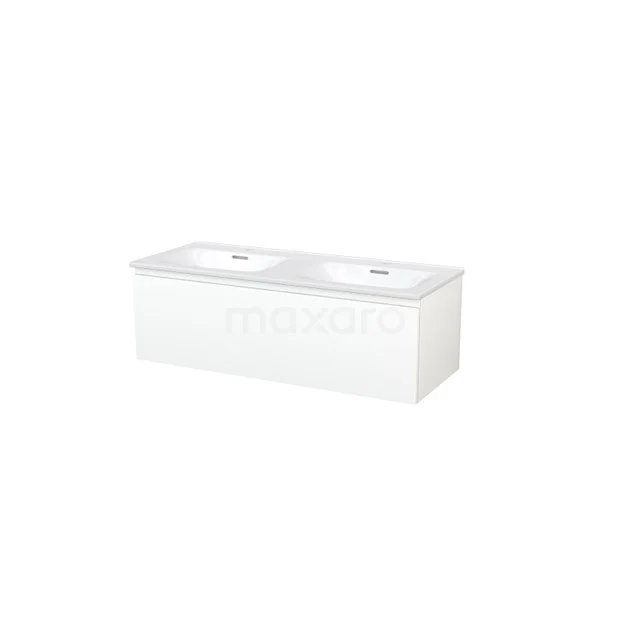 Modulo+ Vanity units with basin | 120 cm Matte white Handle-less front Ceramic 1 drawer BMP004678 White double basin in ceramic, rectangular design, ideal as a modern bathroom solution for extra space and style.