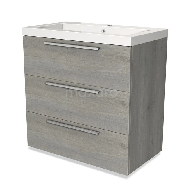 Grey Bathroom cabinet with three drawers and basin, modern wood design, ideal for stylish bathroom storage.