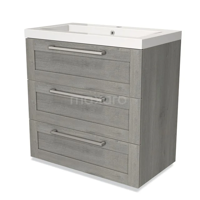 Wooden Bathroom unit Grey with sleek white basin worktop, 3 drawers with metal handles, modern design for a stylish bathroom.