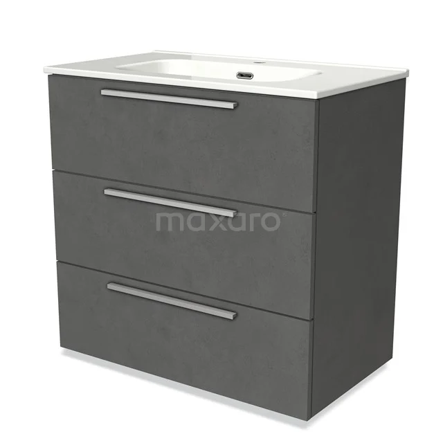 Modulo Vanity units with basin | 80 cm Dark grey concrete Flat front Ceramic 3 drawers BMW19-00512