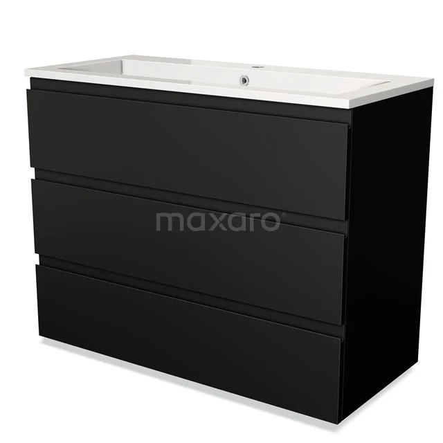 Modulo Vanity units with basin | 100 cm Matte black Handle-less front Mineral marble 3 drawers BMW19-00558